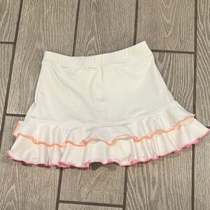 Li Mi by Little Miss Tennis White orange and Pink Ruffle Skirt with shorts small